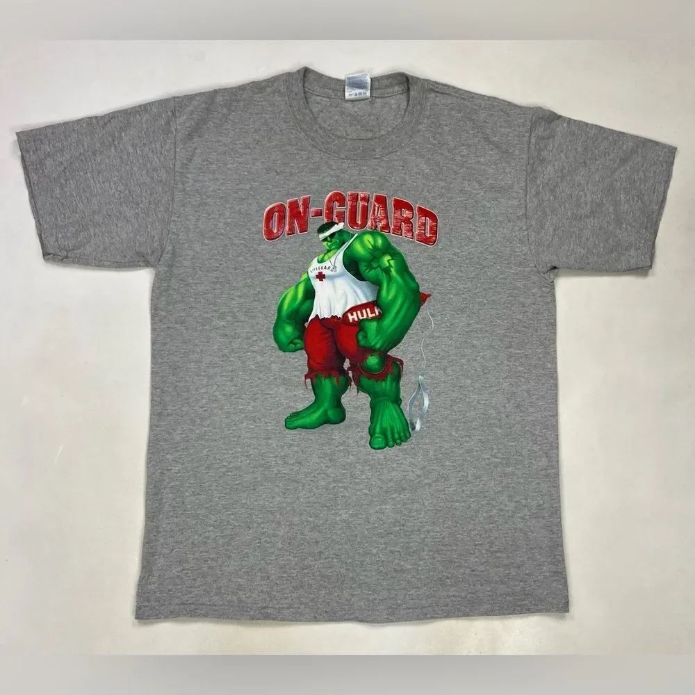 VINTAGE Hulk On Guard Lifeguard Graphic T-shirt Men Large Gray Short Sleeve